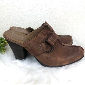 Born Concept Brown Leather Mules w/Stacked Heels